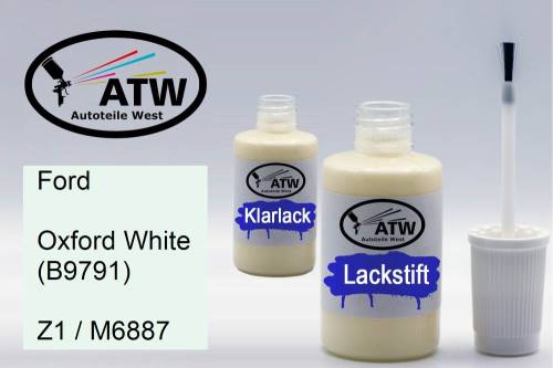 Ford, Oxford White (B9791), Z1 / M6887: 20ml Lackstift + 20ml Klarlack - Set, von ATW Autoteile West.